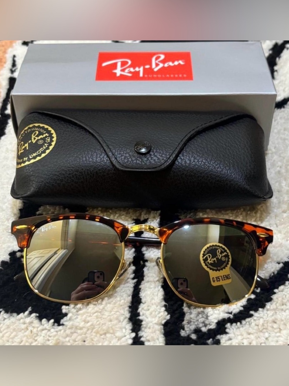 Ray-Ban RB3016 Clubmaster Tortoise/Gold Sunglasses (Unisex)